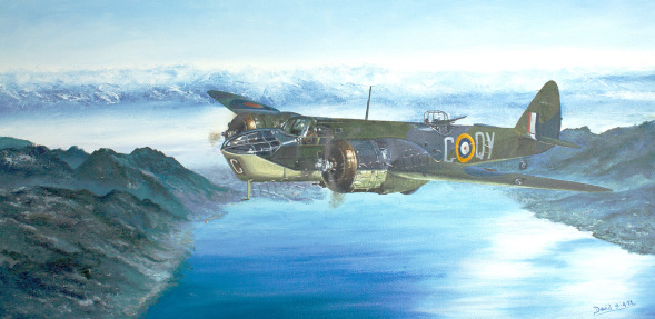 Long nose Blenheim aircraft. Original oil painting on canvas by the artist David Hutton